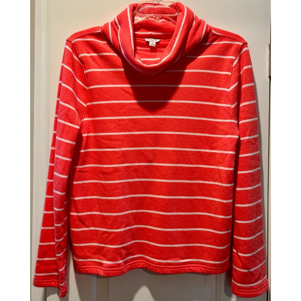 J.Crew W Large Coral Striped Cowl Neck Cotton Blend Slouchy Pullover Sweater